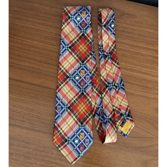 JC De CASTELBAJAC Men's 100% Silk Tartan Plaid Shields Tie ITALY Vtg Colorful - Picture 1 of 6